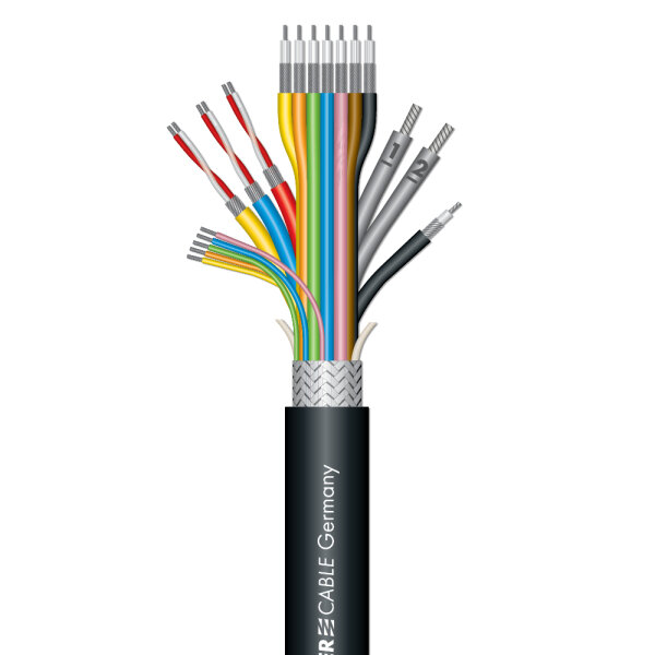 Transit MC73251; Video: 7 x 0,30/1,60; Audio: 3 x 2 x 0,14 mm²; Power: 2 x 1,50 mm²; 5 x Control; PVC Ø 12,50 mm; schwarz