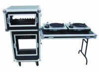 Case für DJ Equipment, Mobile DJ Stage Case, 4x Lenkrolle 16 HE unten/8 schräg/4 oben, ausklap. Tisch, MADE IN CHINA