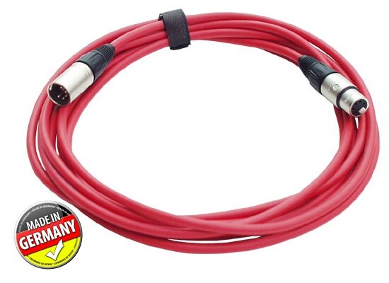 DMX Kabel PROFI, rot, 10m, XLR 5pol, Neutrik Steckverbinder, Kabelklett