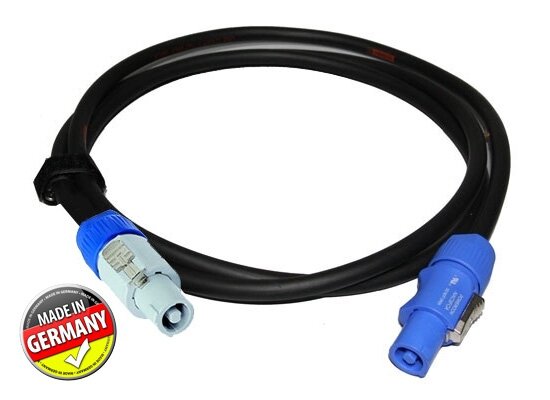 Powerconkabel, 2m, 3x 1.5mm², Titanex H07RNF, Neutrik Powercon blau / grau, Kabelklettband, PROFIQUALITÄT