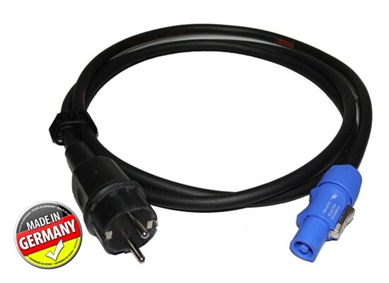Schuko / Powerconkabel,  3m, 3x 1.5mm², Titanex H07RNF, Neutrik Powercon blau, Kabelklett, PROFIQUALITÄT