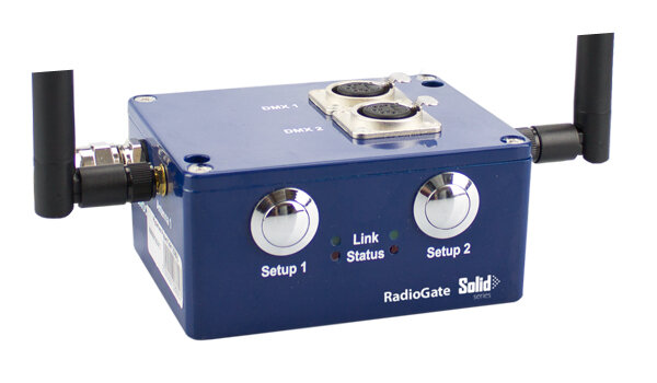 SUNDRAX Wireless Transceivers  RadioGATE Solid 1 DMX port (3-pin), 1 BeDMX port, 12-24VDC (512ch)