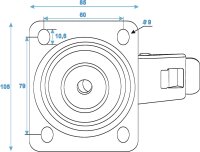 ROADINGER Lenkrolle 100mm BLUE WHEEL mit Bremse
