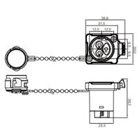 BD-24 power 3-pin female chassis metal type 500 V 25 A IP65