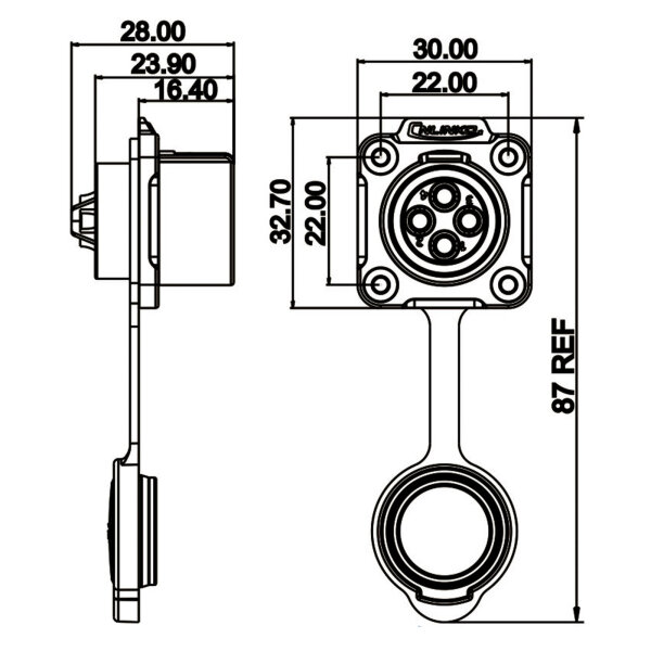 LP-20 power chassis connector M20 4-pin female  square 500 V 20 A IPX8